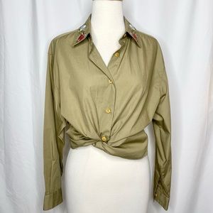 Foxcroft floral embroidered collared button down shirt